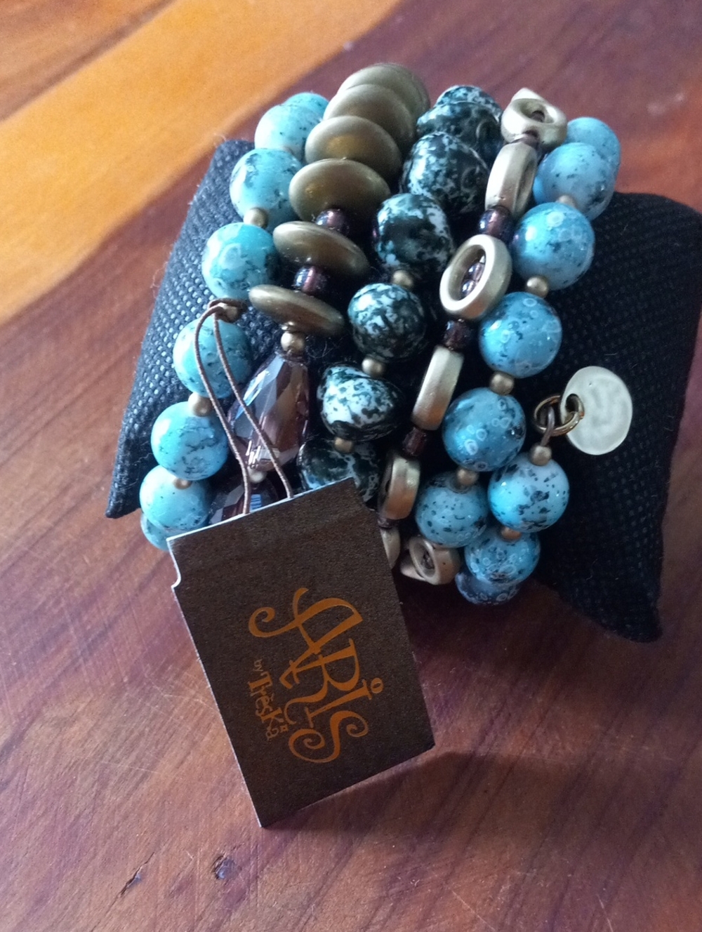 Aris The Kraft Turquoise Beaded Memory Wire Wrap Stack Bracelet Boho